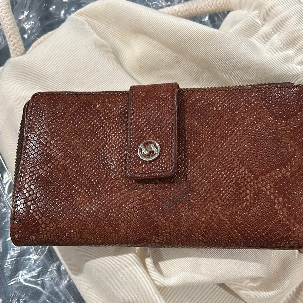 Valentina Brown Wallet with Snakeskin Texture
